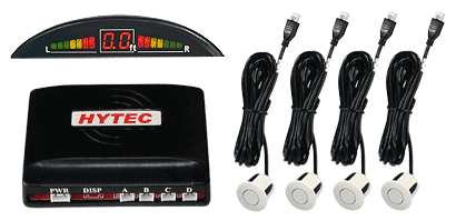 Backup Parking Sensor System with 4 White In-Bumper Sensors, Wireless LED Display with Built in Audible Alert with On/Off Switch
